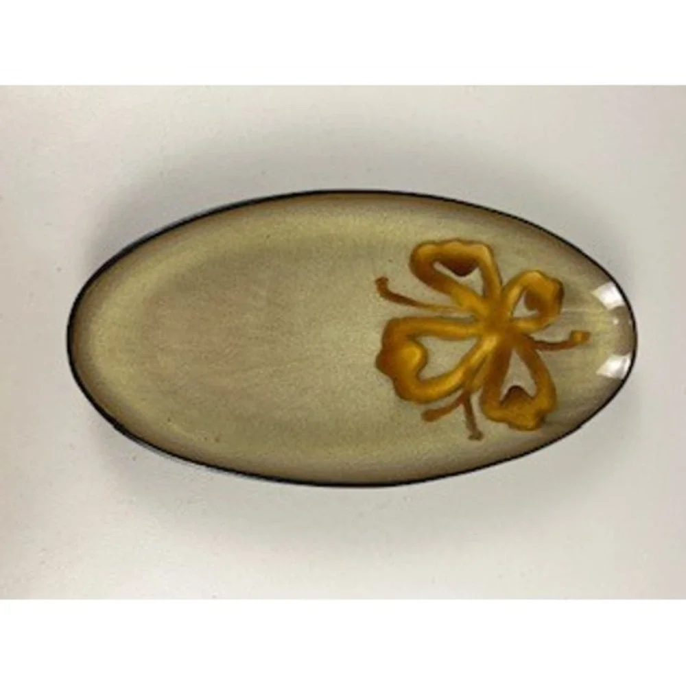 Pier 1 Kioko Hand Painted Stoneware Oval Serving Dish Butterfly Design GoldBeige